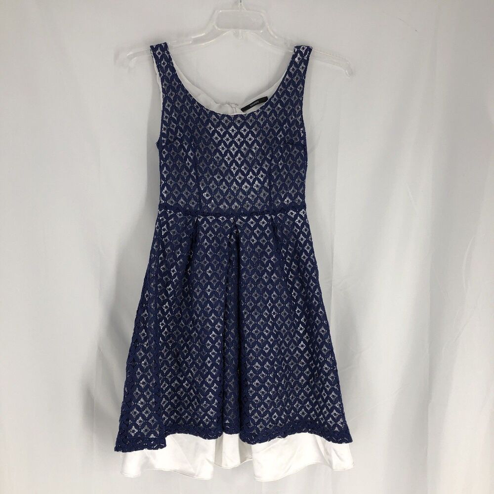 Tahari Navy Blue Lace Sleeveless A-Line Midi Dress Size 4